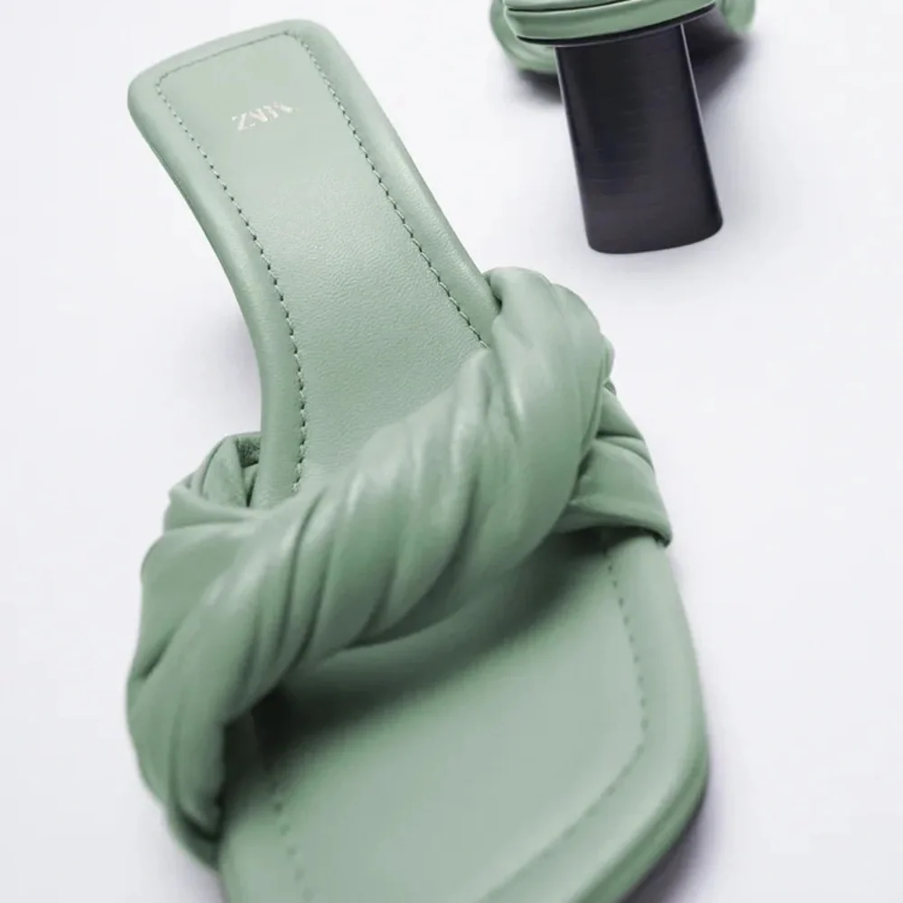NWT Zara Green Knotted Heel Leather Sandals Size10 - Picture 6 of 8
